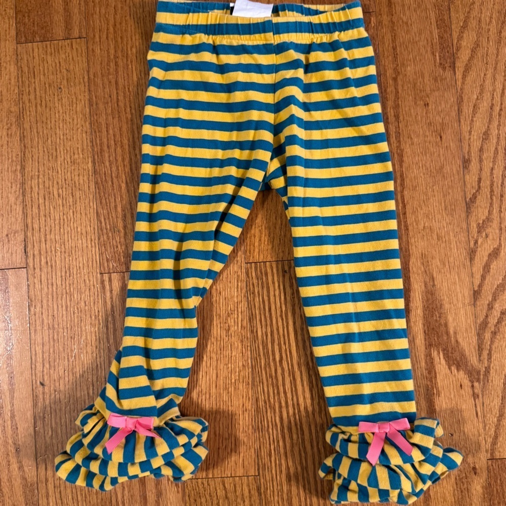Counting Daisies Striped Blue and Yellow Ruffle Leggings Girls Size 3T